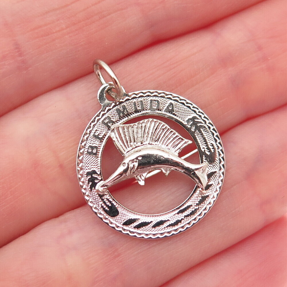 CREA 925 Sterling Silver Vintage Bermuda Swordfish Mini Charm Pendant